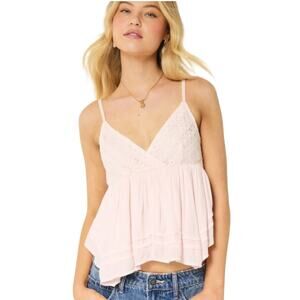 Hollister Pink Crochet Babydoll Tank Top Handkerchief Hem Y2K